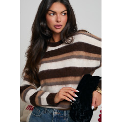 SWETER Z PUSZYSTEJ DZIANINY W PASY