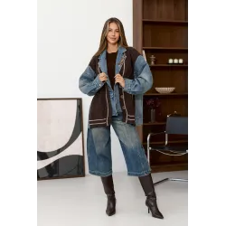 Dwuwarstwowa kurtka łącząca denim z dzianiną