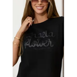 T-shirt z ozdobnym nadrukiem z cekinami