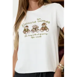 T-shirt z nadrukiem misiów i ozdobnym napisem