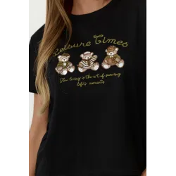 T-shirt z nadrukiem misiów i ozdobnym napisem