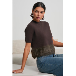 DZIANINOWY SWETER Z FUTRZANYM DOŁEM