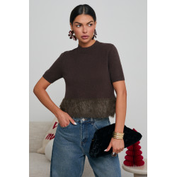 DZIANINOWY SWETER Z FUTRZANYM DOŁEM