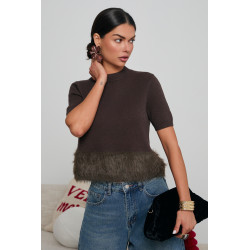 DZIANINOWY SWETER Z FUTRZANYM DOŁEM