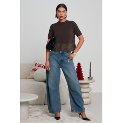 DZIANINOWY SWETER Z FUTRZANYM DOŁEM