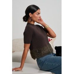 DZIANINOWY SWETER Z FUTRZANYM DOŁEM