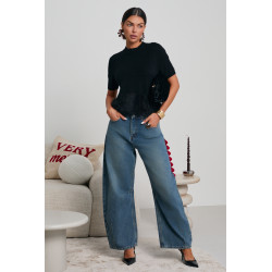 DZIANINOWY SWETER Z FUTRZANYM DOŁEM