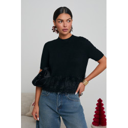 DZIANINOWY SWETER Z FUTRZANYM DOŁEM