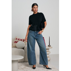 DZIANINOWY SWETER Z FUTRZANYM DOŁEM