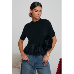 DZIANINOWY SWETER Z FUTRZANYM DOŁEM