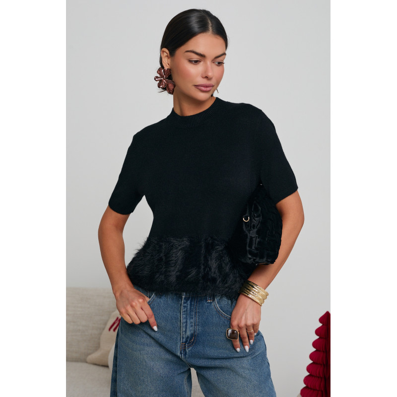 DZIANINOWY SWETER Z FUTRZANYM DOŁEM