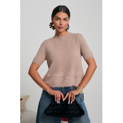 DZIANINOWY SWETER Z FUTRZANYM DOŁEM