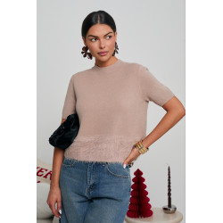 DZIANINOWY SWETER Z FUTRZANYM DOŁEM