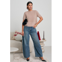 DZIANINOWY SWETER Z FUTRZANYM DOŁEM