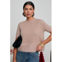 DZIANINOWY SWETER Z FUTRZANYM DOŁEM