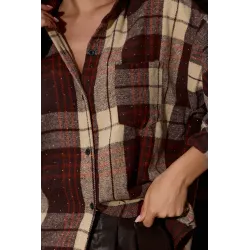 Flanelowa koszula w kratę z drobnymi cekinami