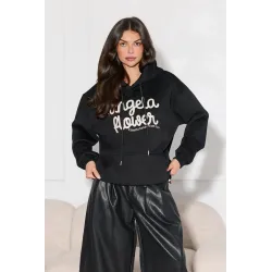 Bluza z kapturem i brokatowym napisem