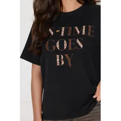 T-shirt z haftowanym napisem z motywem panterki