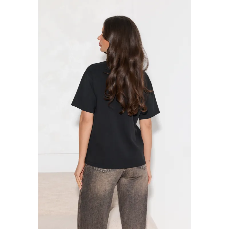 T-shirt z haftowanym napisem z motywem panterki