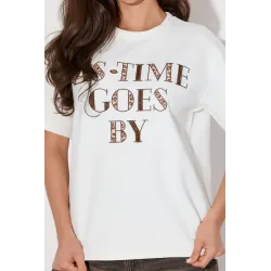 T-shirt z haftowanym napisem z motywem panterki
