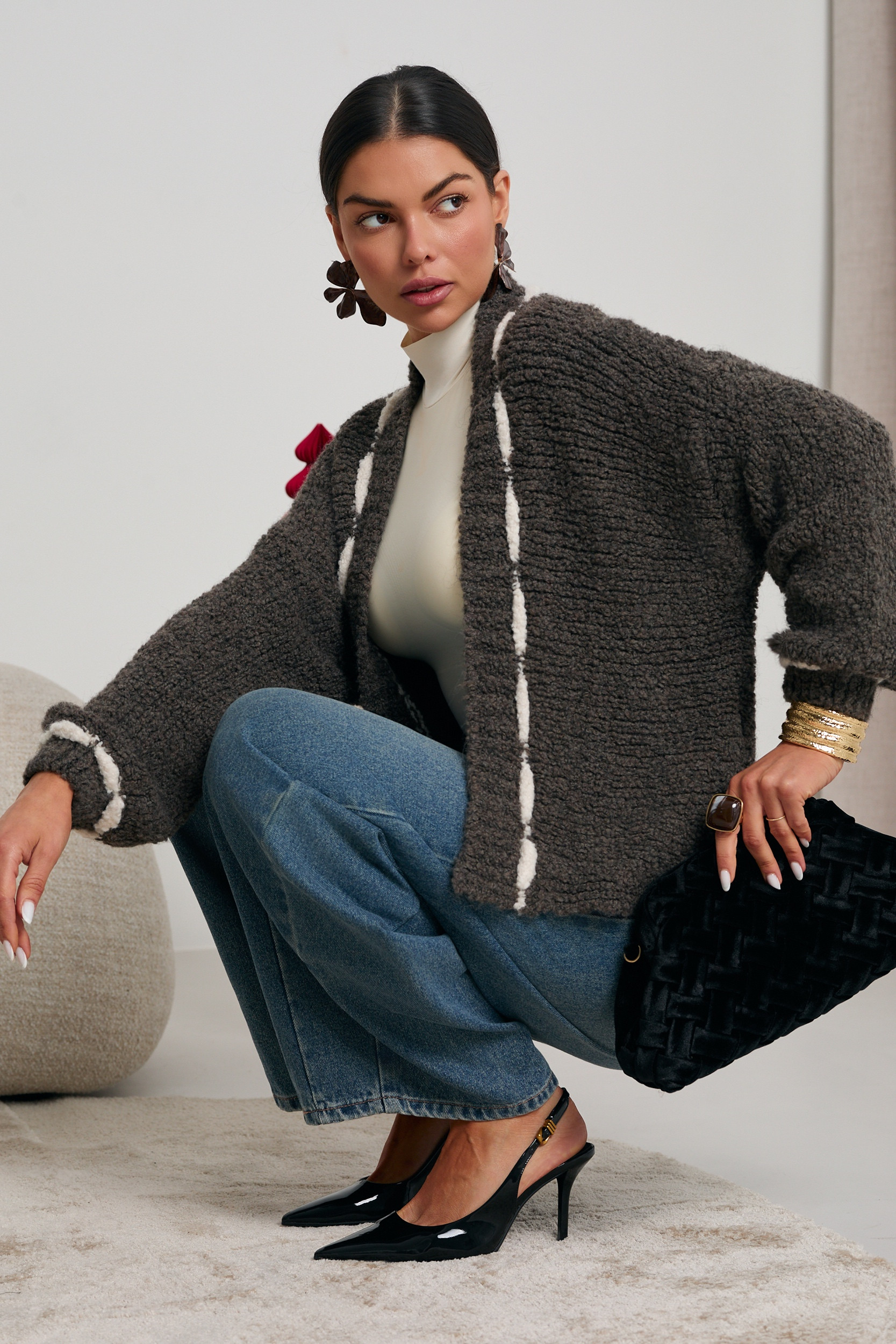 KARDIGAN Z GRUBYM SPLOTEM BOUCLÉ