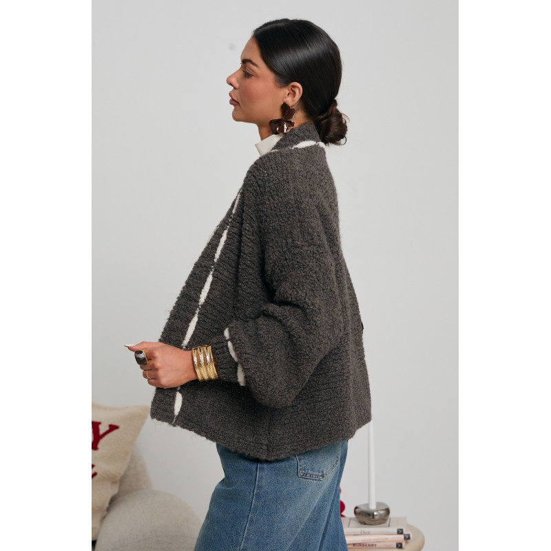 KARDIGAN Z GRUBYM SPLOTEM BOUCLÉ