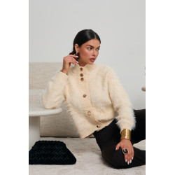 FUTRZANY KARDIGAN ZE ZŁOTYMI GUZIKAMI