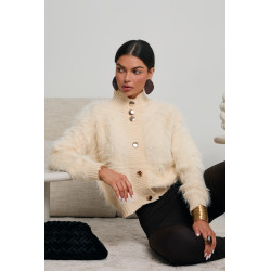 FUTRZANY KARDIGAN ZE ZŁOTYMI GUZIKAMI