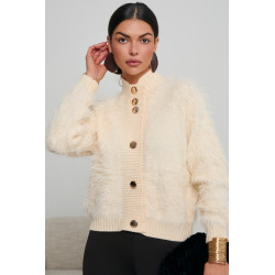 FUTRZANY KARDIGAN ZE ZŁOTYMI GUZIKAMI