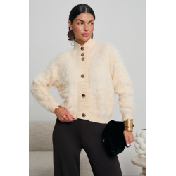 FUTRZANY KARDIGAN ZE ZŁOTYMI GUZIKAMI