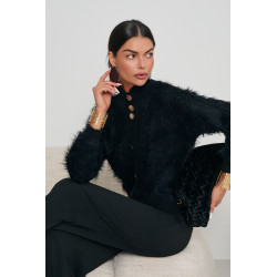 FUTRZANY KARDIGAN ZE ZŁOTYMI GUZIKAMI