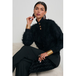 FUTRZANY KARDIGAN ZE ZŁOTYMI GUZIKAMI