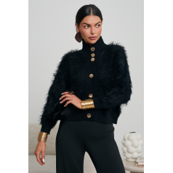 FUTRZANY KARDIGAN ZE ZŁOTYMI GUZIKAMI