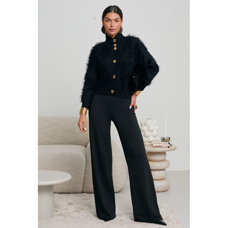 FUTRZANY KARDIGAN ZE ZŁOTYMI GUZIKAMI