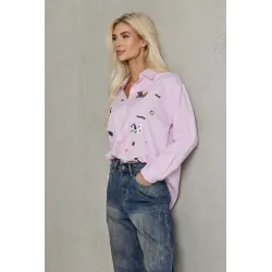 Koszula oversize w paski z kolorowym haftem