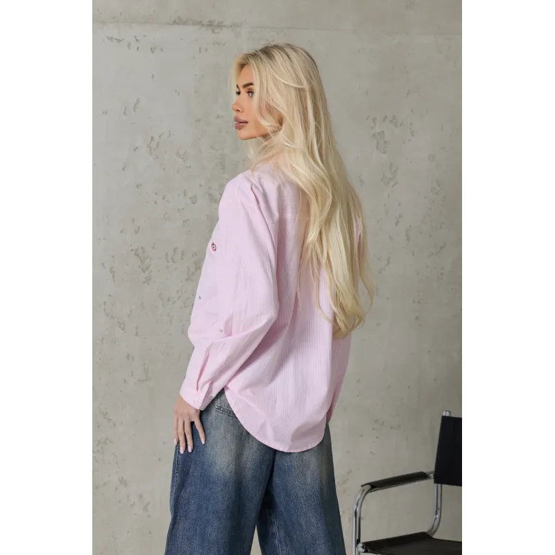 Koszula oversize w paski z kolorowym haftem