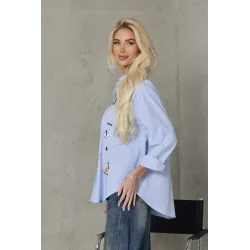Koszula oversize w paski z kolorowym haftem