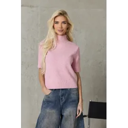 Krótki sweter z prążkowanym półgolfem i rękawami