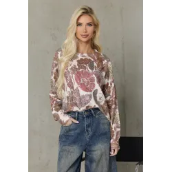 Sweter ze wzorem kwiatowym i cekinami