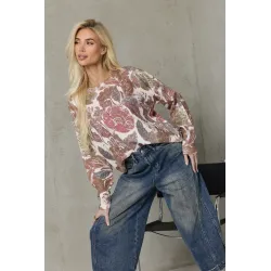 Sweter ze wzorem kwiatowym i cekinami