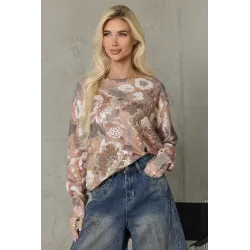 Sweter ze wzorem kwiatowym i cekinami