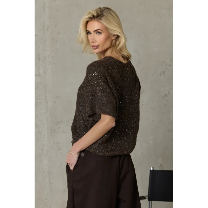 Sweter z krótkim rękawem i cekinami