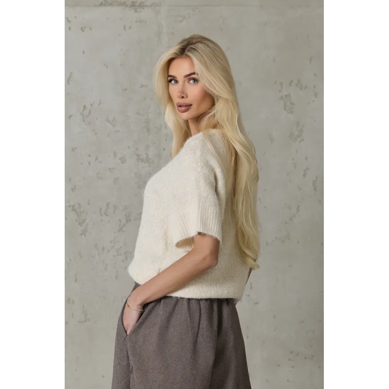 Sweter z krótkim rękawem i cekinami