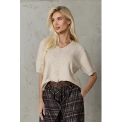 Sweter z krótkim rękawem i błyszczącymi zdobieniami