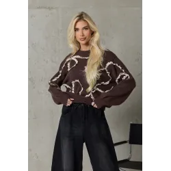 Sweter z falbaniastym kontrastowym wykończeniem