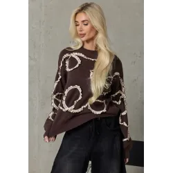 Sweter z falbaniastym kontrastowym wykończeniem