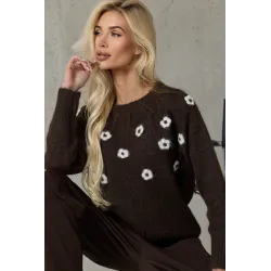 Sweter z aplikacjami kwiatowymi