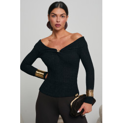 BLUZKA Z DEKOLTEM TWIST I BIŻUTERYJNYM AKCENTEM