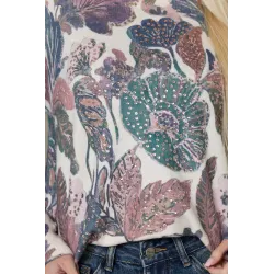 Sweter ze wzorem kwiatowym i cekinami