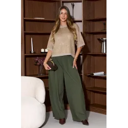 Błyszczący sweter oversize z krótkim rękawem